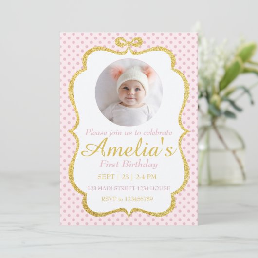 First Birthday Invite Kaart (Staand voorkant)