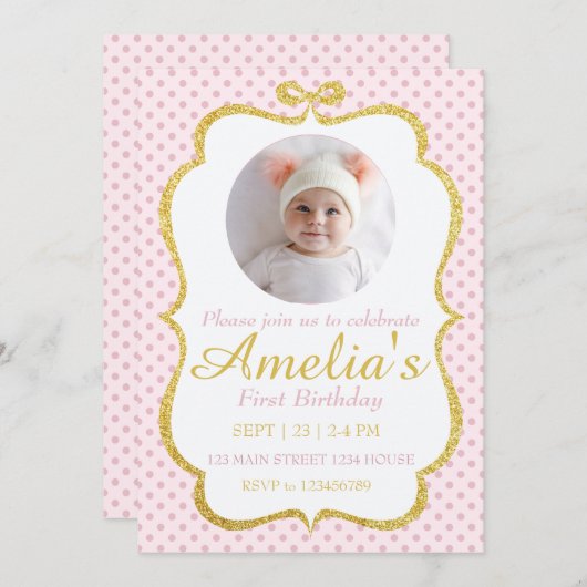 First Birthday Invite Kaart (Voorkant / Achterkant)