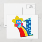 First Birthday Owl Briefkaart (Voorkant / Achterkant)