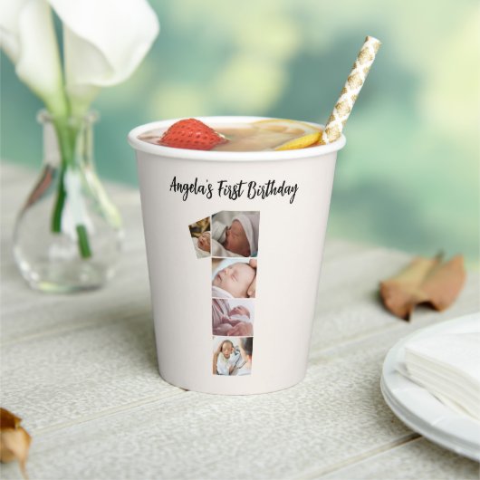 First Birthday Photo Collage Number 1 Papieren Bekers (Insitu)