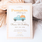 First Birthday Pumpkin Invitation - Blue Truck Kaart