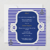 First Birthday Sailor Boy Navy Blue Stripe Kaart (Achterkant)