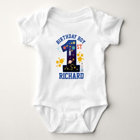 First birthday Space custom design Romper (Voorkant)