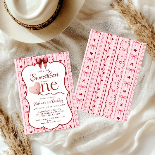 First Birthday valentine baby birthday party Kaart