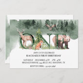 First Birthday Woodland Beer Deer Waterverf Kaart (Voorkant / Achterkant)