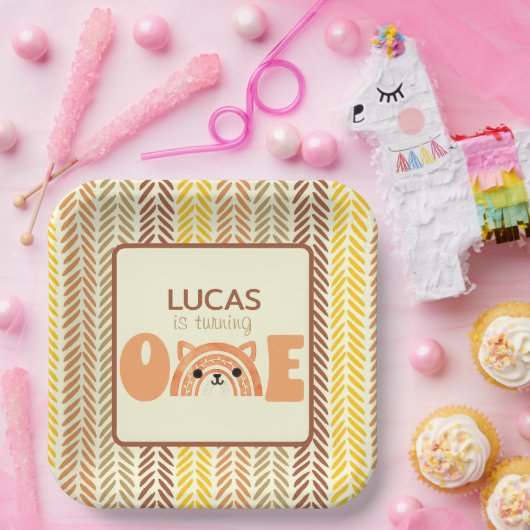 First Birthday Woodland Fox Boho Rainbow Papieren Bordje (Feest)