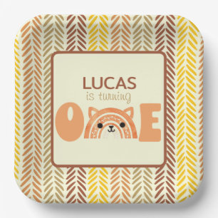 First Birthday Woodland Fox Boho Rainbow Papieren Bordje