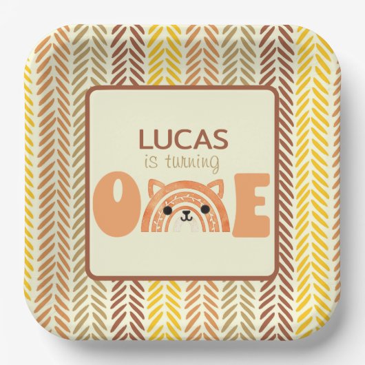 First Birthday Woodland Fox Boho Rainbow Papieren Bordje (Voorkant)