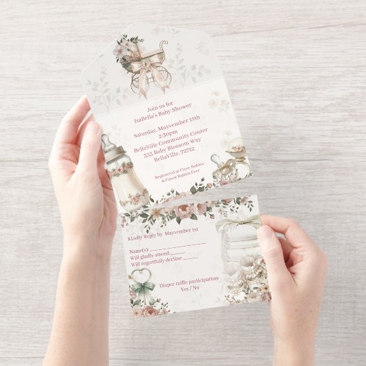 First Bloom All-in-One Baby Shower Uitnodiging met (Uittrekbaar)
