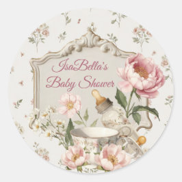 First Bloom Baby Shower Klassieke Ronde Sticker