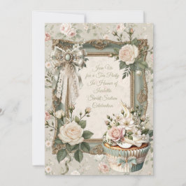 First Bloom Floral Tea Party Sweet 16 Invitation Kaart