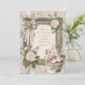 First Bloom Floral Tea Party Sweet 16 Invitation Kaart (Staand voorkant)