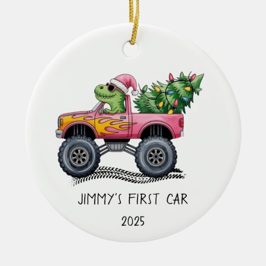 First Car Personalized Dinosaur Monster Truck Keramisch Ornament (Voorkant)