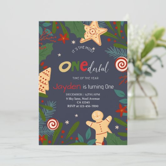 First Christmas 1st Birthday Boy-Holiday Celebrate Kaart (Staand voorkant)