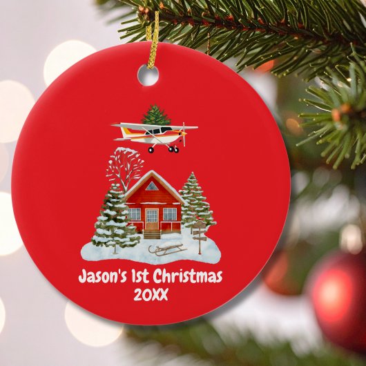 First Christmas Airplane Tree Pilot Boy Keramisch Ornament