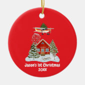 First Christmas Airplane Tree Pilot Boy Keramisch Ornament (Voorkant)