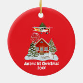 First Christmas Airplane Tree Pilot Boy Keramisch Ornament (Achterkant)