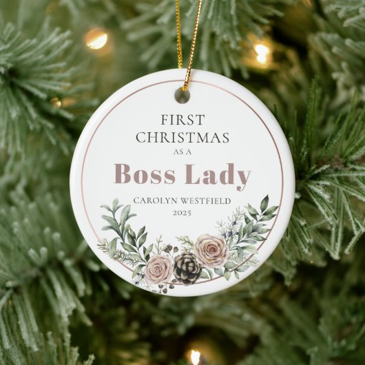 First Christmas as a Boss Lady Name Year Keramisch Ornament (Boom)