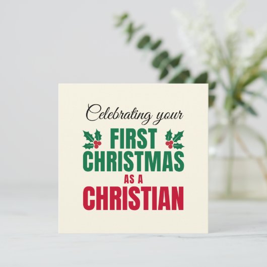 FIRST CHRISTMAS AS A CHRISTIAN for New Believer Feestdagenkaart (Staand voorkant)