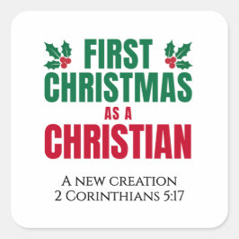 FIRST CHRISTMAS AS A CHRISTIAN New Believer Vierkante Sticker