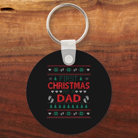 First Christmas As A Dad Funny Matching Xmas New D Sleutelhanger (Voorkant)