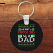 First Christmas As A Dad Santa Hat Ugly Xmas New D Sleutelhanger (Voorkant)