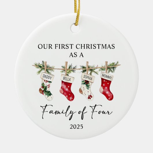 First Christmas As A Family of Four Keramisch Ornament (Voorkant)