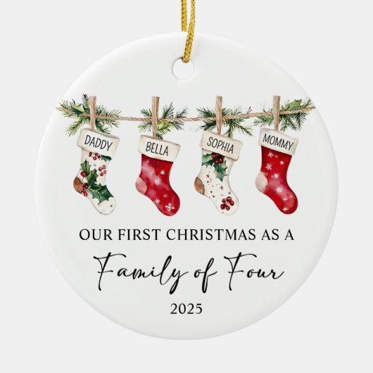 First Christmas As A Family of Four Keramisch Ornament (Voorkant)