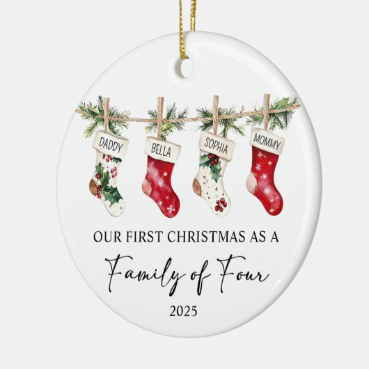 First Christmas As A Family of Four Keramisch Ornament (Links)
