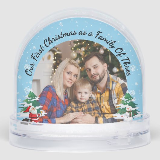 First Christmas as a Family of Three Custom Photo Sneeuwbol (Achterkant)