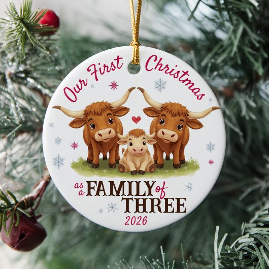 First Christmas as a Family of Three Longhorn Cows Keramisch Ornament