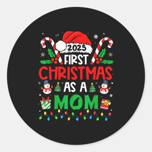 First Christmas As A Mom Family Matching New Mommy Ronde Sticker (Voorkant)