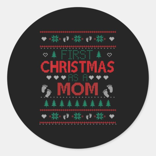 First Christmas As A Mom Funny Matching Xmas New M Ronde Sticker (Voorkant)