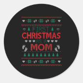 First Christmas As A Mom Funny Matching Xmas New M Ronde Sticker (Voorkant)