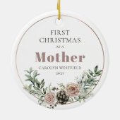 First Christmas as a Mother Name Year Keramisch Ornament (Achterkant)