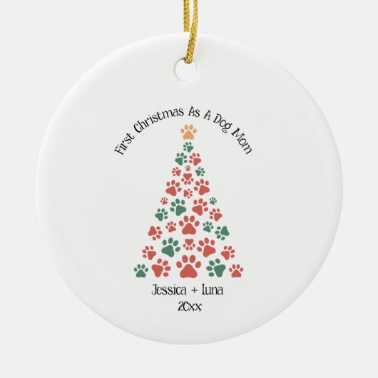 First Christmas as Dog Mom/Dad – Custom Paw Print Keramisch Ornament (Voorkant)