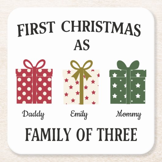 First Christmas as Family of Three Gift Kartonnen Onderzetters (Voorkant)