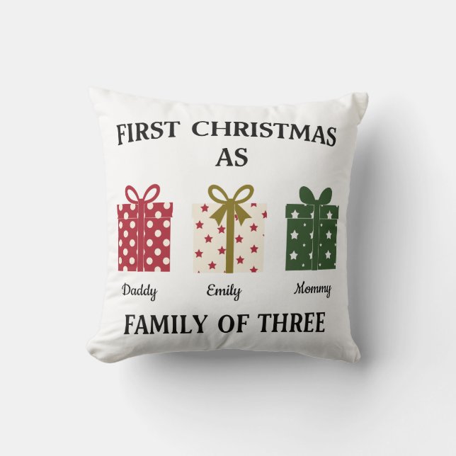 First Christmas as Family of Three Gift Kussen (Voorkant)