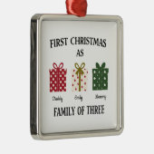First Christmas as Family of Three Gift Metalen Ornament (Rechts)