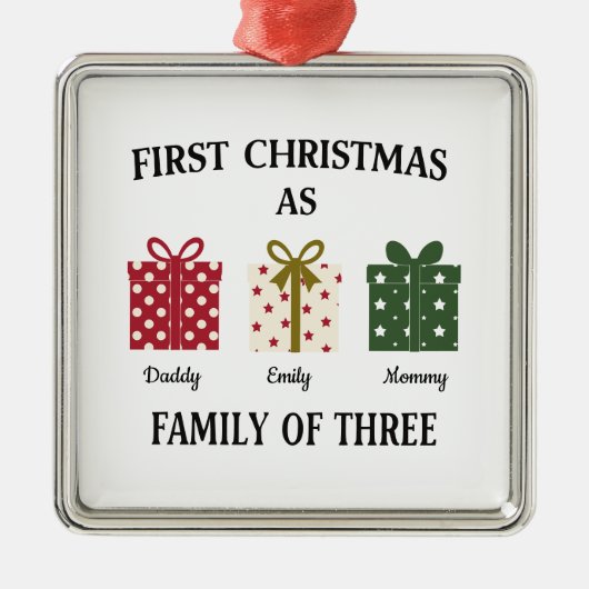 First Christmas as Family of Three Gift Metalen Ornament (Voorkant)