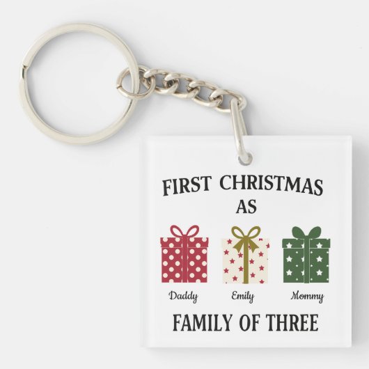 First Christmas as Family of Three Gift Sleutelhanger (voorkant)