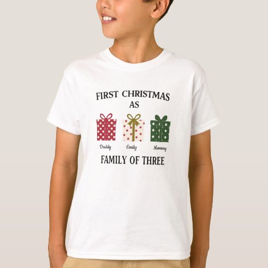 First Christmas as Family of Three Gift T-shirt (Voorkant)