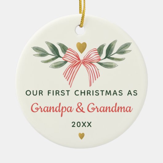First Christmas As Grandma Grandpa Baby Photo Name Keramisch Ornament (Voorkant)