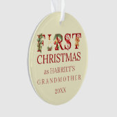 First Christmas as Grandma Red Typography – Custom Ornament (voorkant)