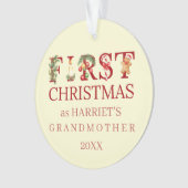 First Christmas as Grandma Red Typography – Custom Ornament (voorkant)