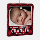 First Christmas as Grandpa Baby Photo Plaid Keramisch Ornament (Rechts)