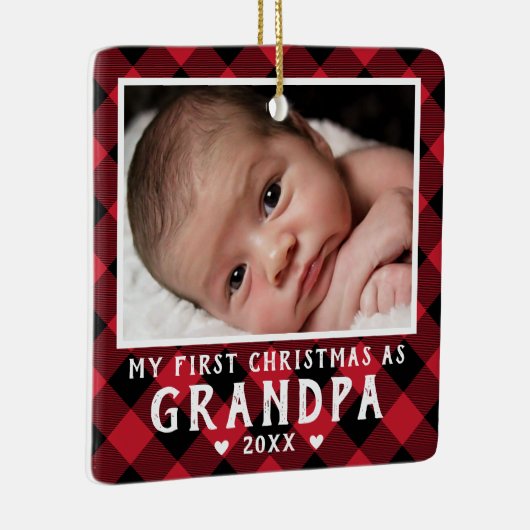 First Christmas as Grandpa Baby Photo Plaid Keramisch Ornament (Rechts)