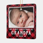 First Christmas as Grandpa Baby Photo Plaid Keramisch Ornament (Links)