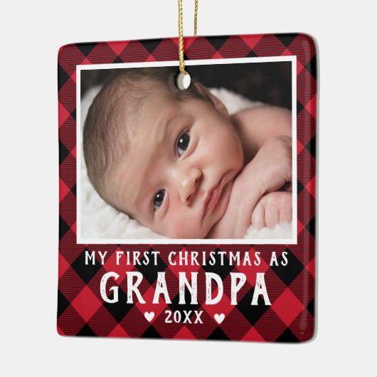 First Christmas as Grandpa Baby Photo Plaid Keramisch Ornament (Links)