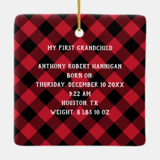 First Christmas as Grandpa Baby Photo Plaid Keramisch Ornament (Achterkant)